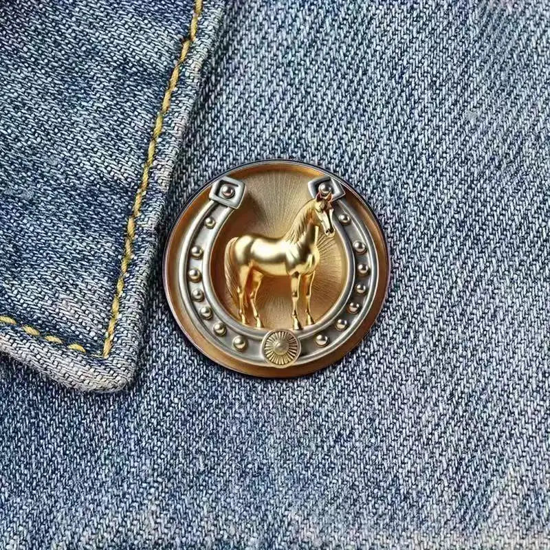Golden Horse Brooch Zinc Alloy Women Men 2D Flat Animal Party Office Qme