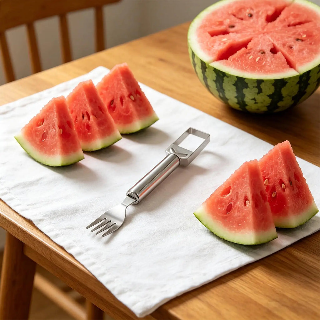Watermelon Cutter Double Headed Kitchen Fruit Fork Stainless Steel Qme