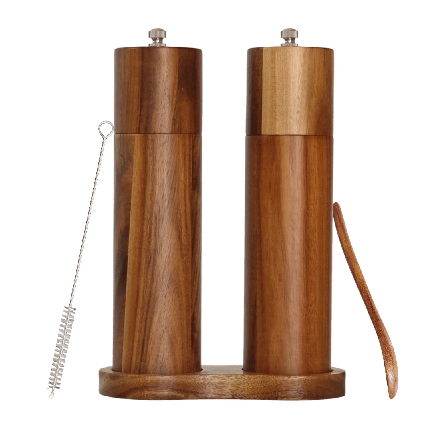 2pieces Wood Manual Pepper Grinder,Pepper Mill & Sea Salt Grinder,Handheld Grinder for Black Pepper Portable Spice Grinding Tool Qme D SStraightTubewithB
