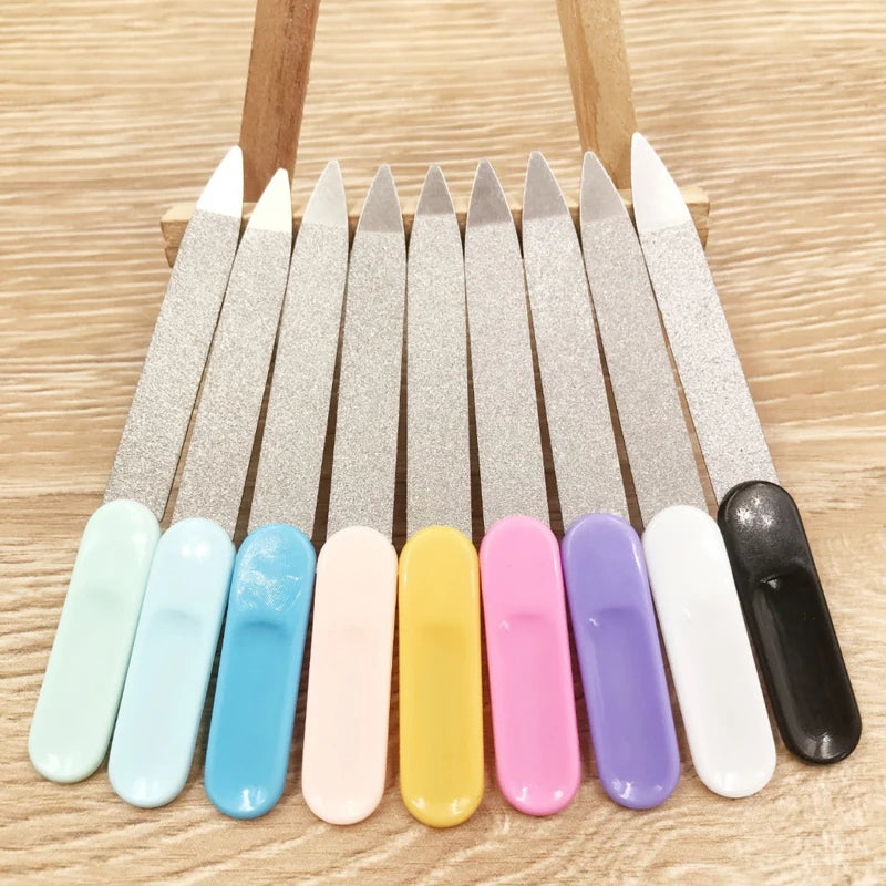 10 Lot Reuse Nail Art Buffer Files Stainless Steel Plastic Handle Qme
