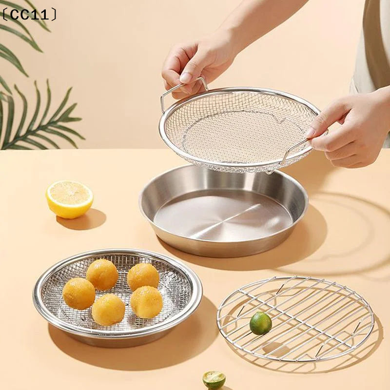 Stainless Steel Drain Tray Oil Draining Oven-safe Baking Round Qme