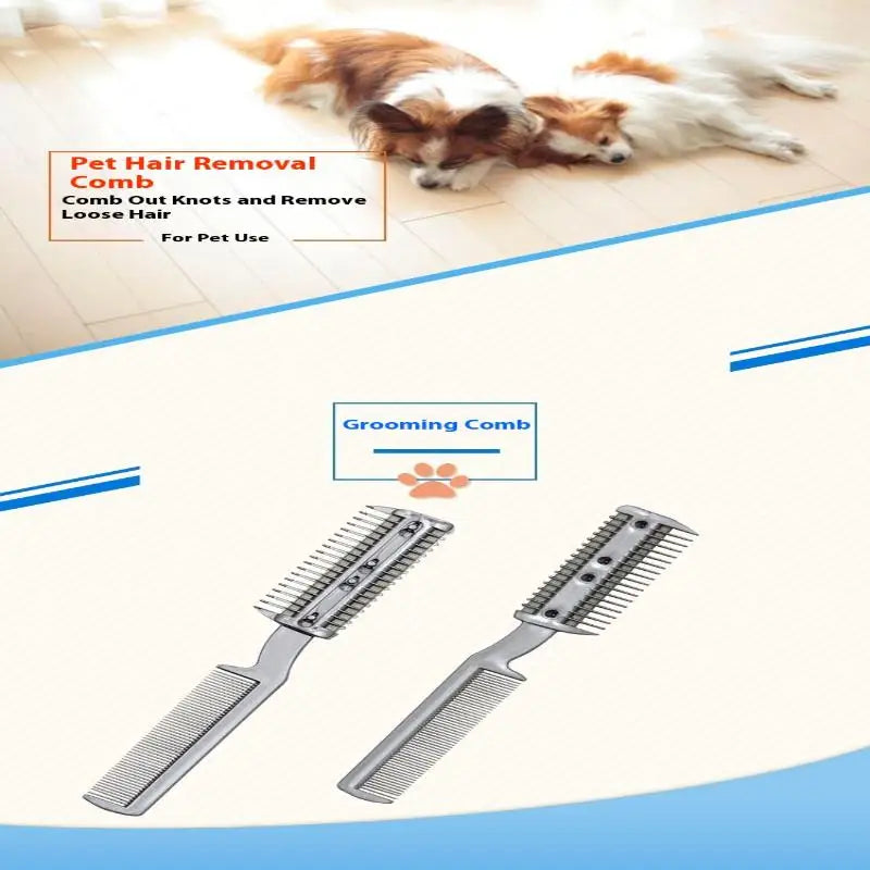 Pet Dog Hair Trimmer Comb Cutting Cut With 2 Blades Grooming Razor Thinning Dog Cat Combs Dog Cat Hair Remover Hair Brush Comb. Qme