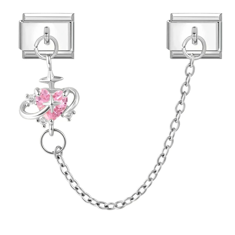 Zircon Heart Planet Butterfly Peach Tassel Chain Italian Charm Links Fit 9MM Stainless Steel Bracelet Women DIY Making Jewelry Qme S 9
