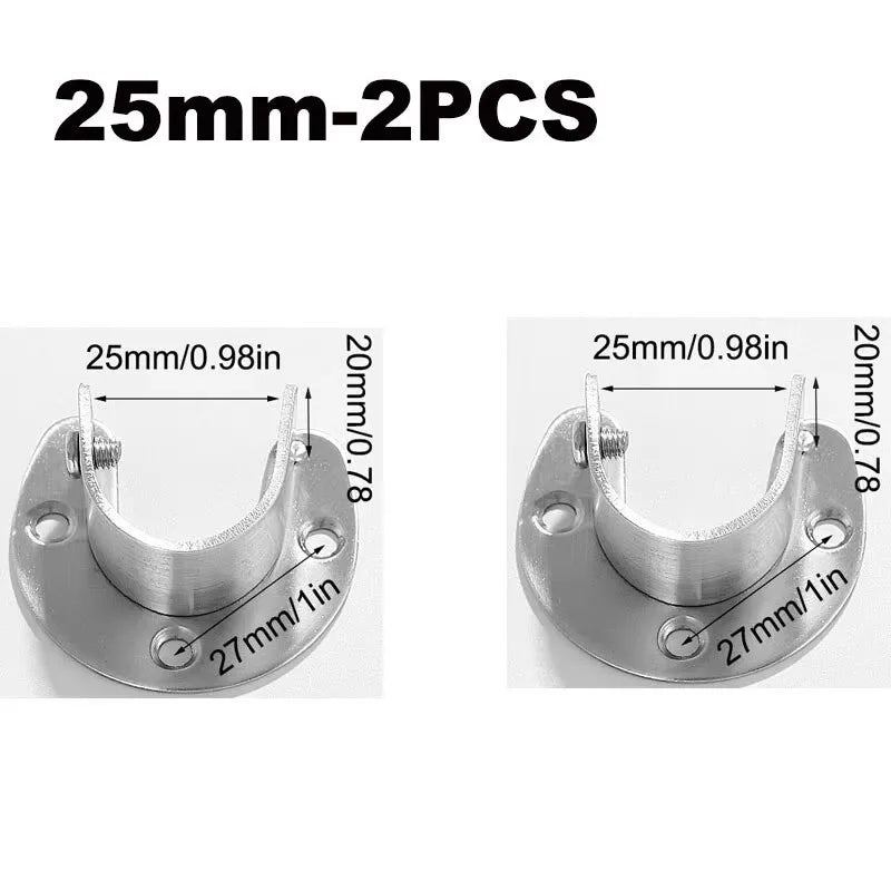 304 stainless steel flange seat wardrobe hanger fixing rod hardware accessories curtain rod tube hook fixing support bracket sea Qme 25mm 2pcs