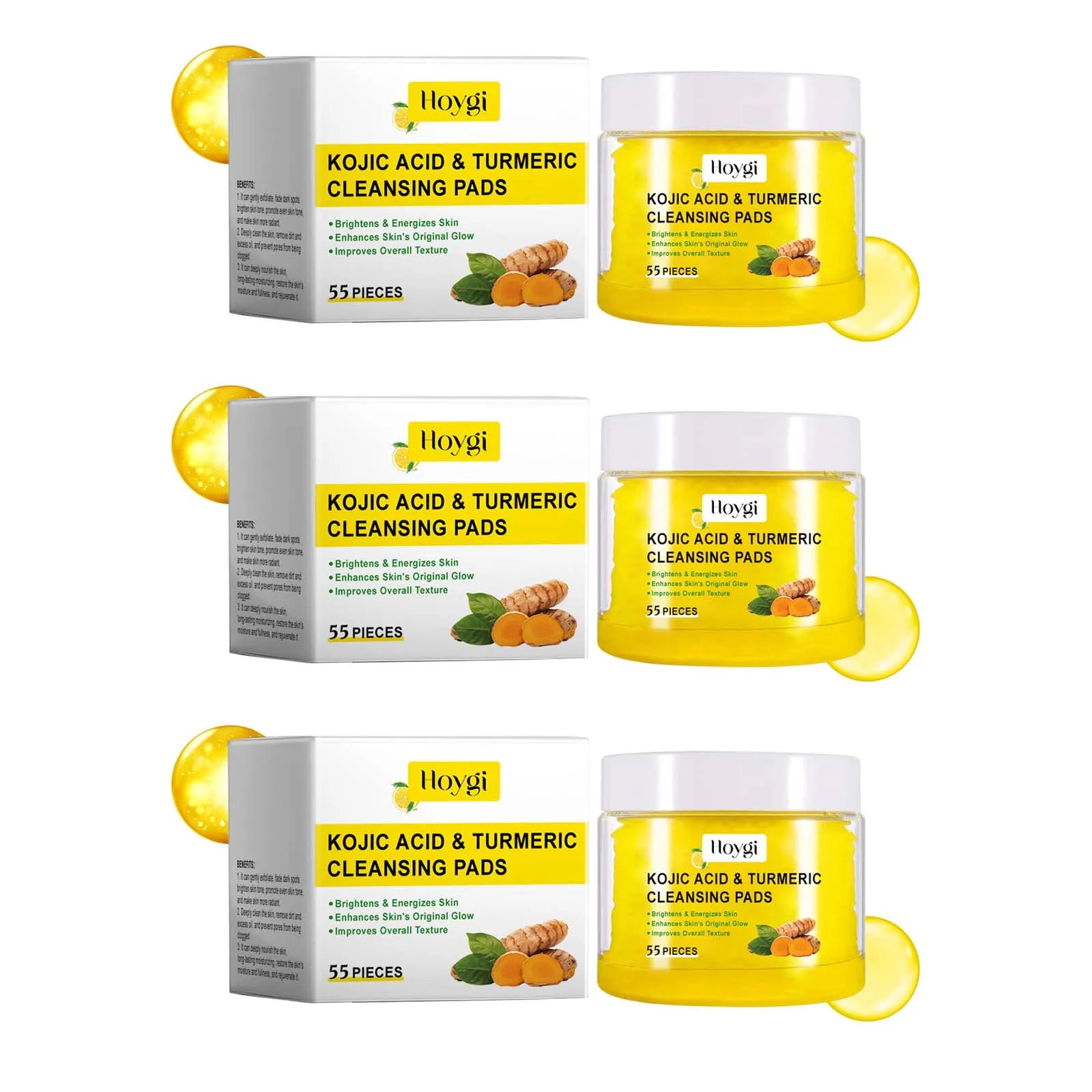Turmeric Kojic Acid Cleansing Pads Exfoliating Pads Shrink Pores Removing Dead Skin Smooth Brightening Skin Face Cleansing Qme 3 x 55pcs Boxed