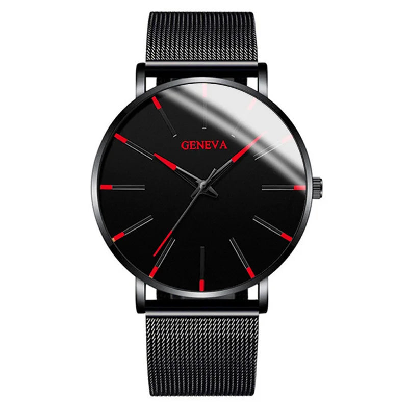 Fashionable Ultra Thin Men's Watch, Quartz Watch with Stainless Steel Mesh Bracelet for Business Men Qme