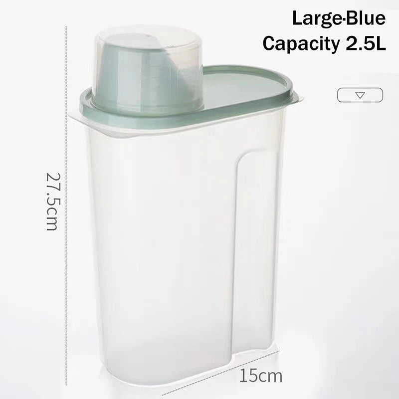 Dry Goods Airtight Container Rice Bucket Grain Storage Measuring Cup Qme Blue L