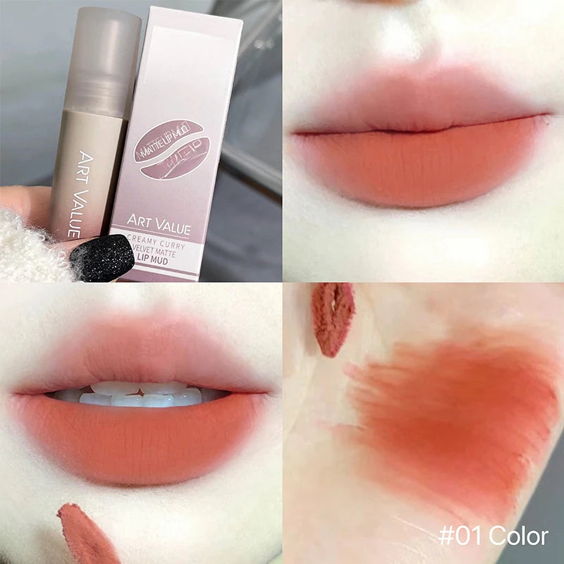 Sexy Long Lasting Velvet Matte Lip Gloss Liquid Lipstick Lip Makeup Women Beauty Red Nonstick Cup Waterproof Lip Gloss Tint Qme