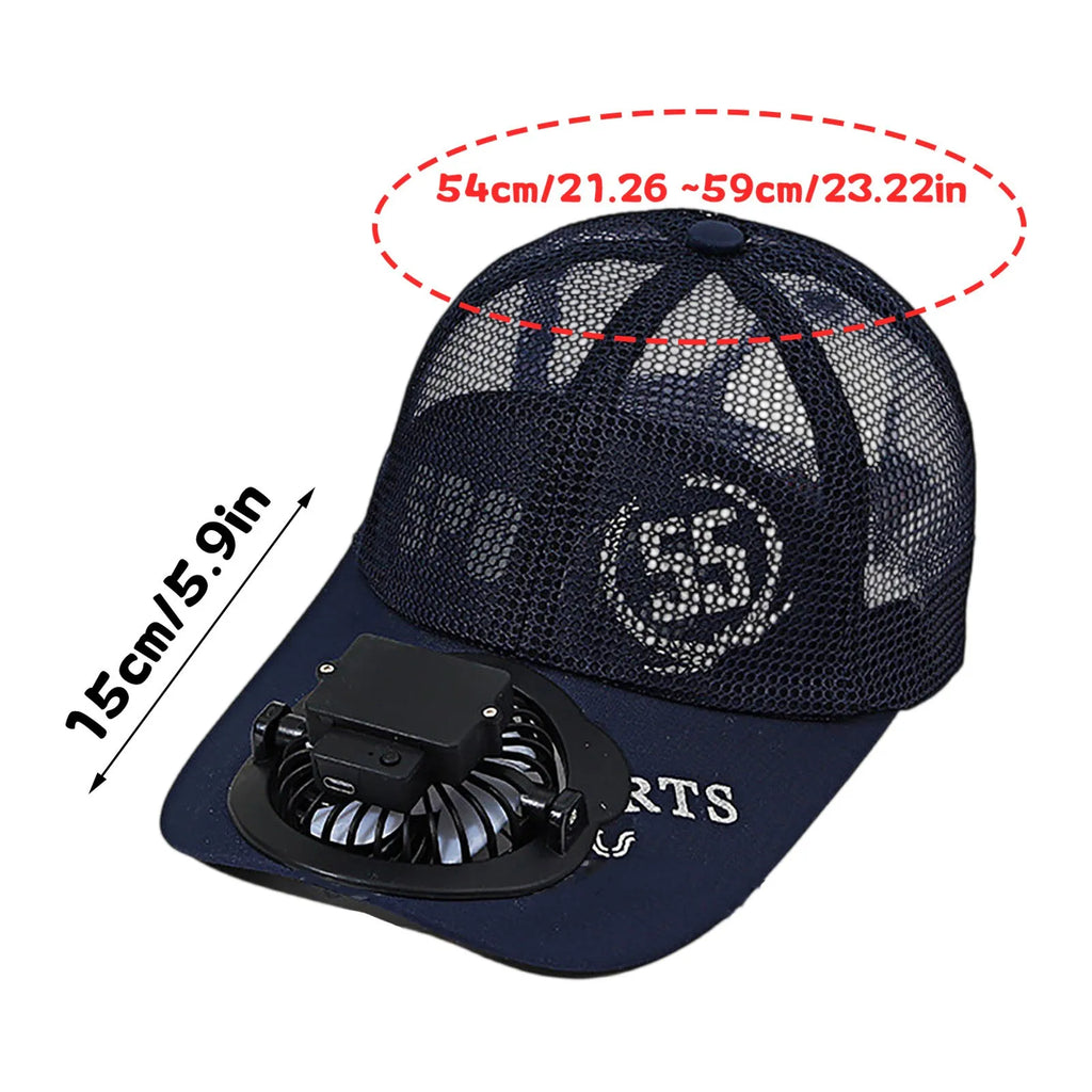 Summer USB Charging Fan Cap for Man and Women Fashion Mesh Breathable Baseball Cap Outdoor Sunscreen Letters Hat Qme