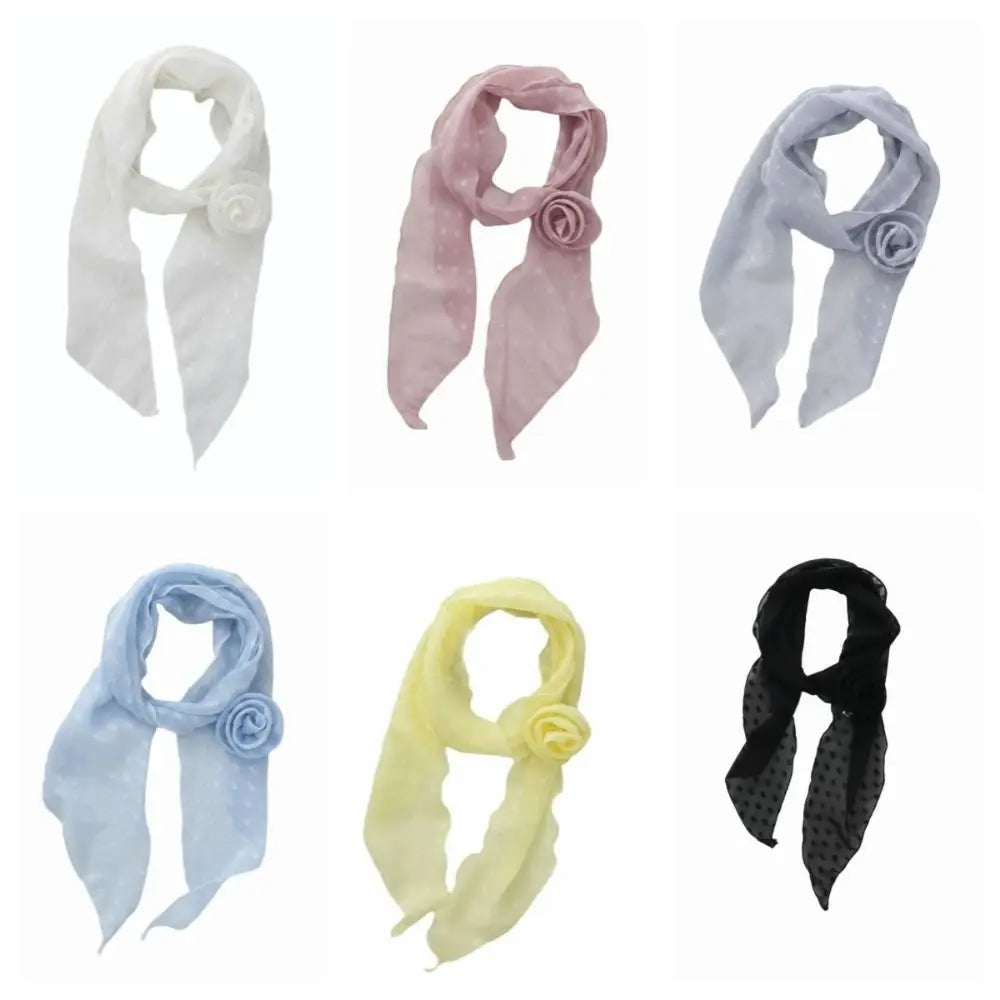 Bow Ties Polka Dots Scarf Thin Cravat Flower Long Silk Scarf Hair Band Narrow Long Ribbon Scarves Qme