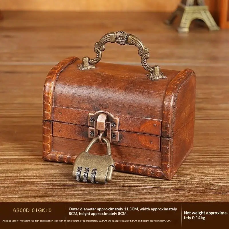 Retro Wooden Storage Box With Lock Retro Treasure Jewelry Necklace Postcard And Small Objects Storage Case Trinket Chest Qme F