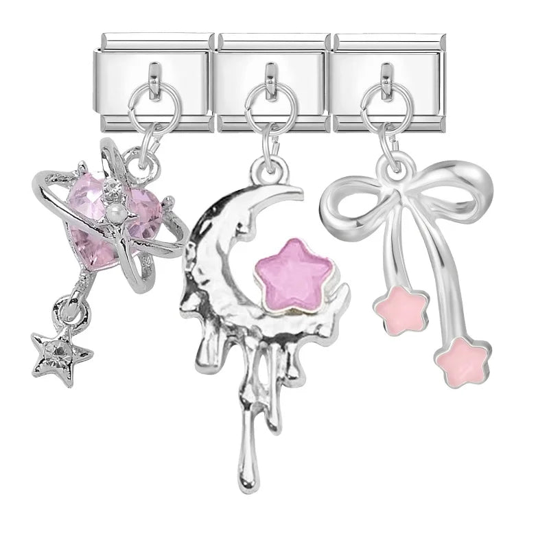 2026 3PCS Beautiful Blue Moon Heart Starfish Italian Charms Link 9mm Modular Bracelet Stainless Steel DIY Gift Jewelry Wholesale Qme Style 26