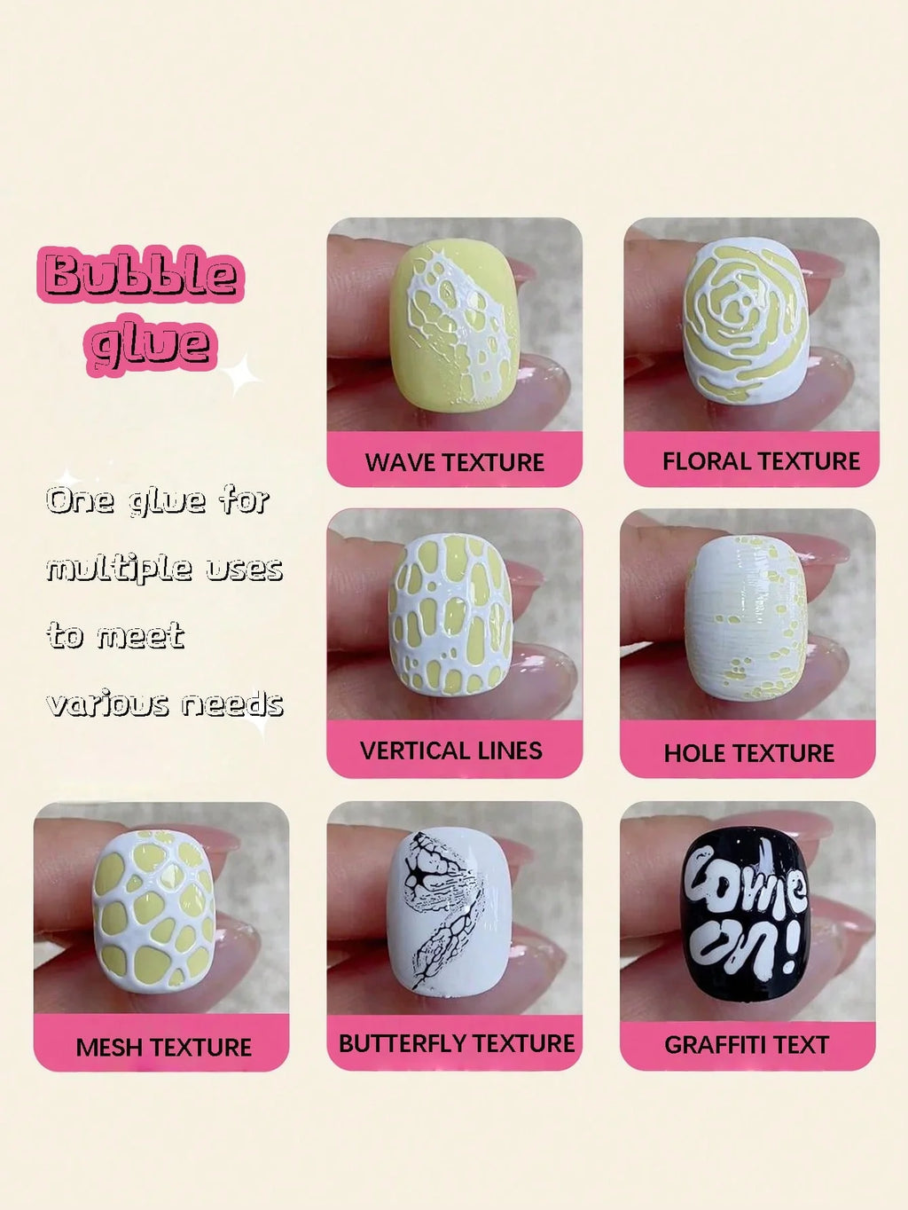 2-piece Bubble Nail Polish Poke Net White Wave Hole Saturation Qme