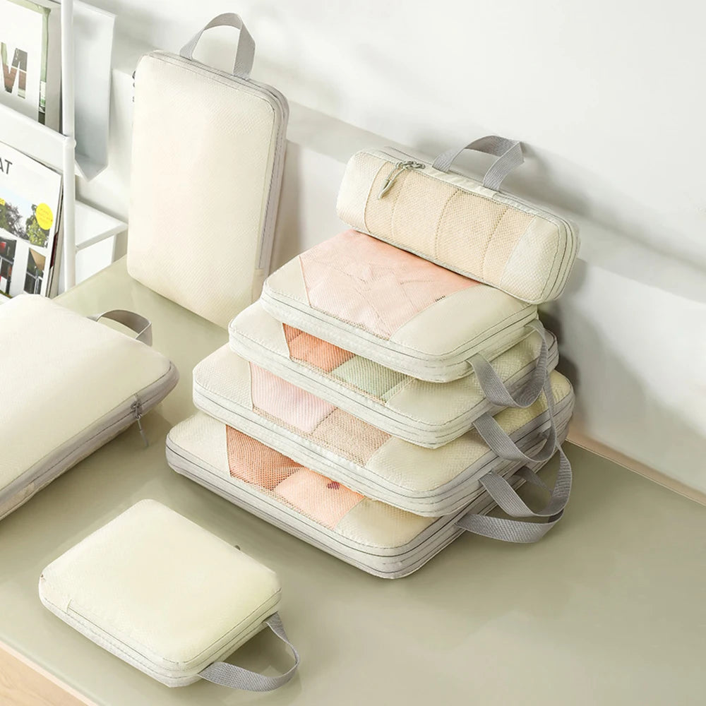 Packaging Clothes Compressed 5 Piece Set For Changing Laundry, Toiletries, Cosmetics Luggage Travel Storage Organizer Bag Qme