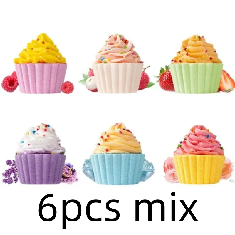 Cute Cake Bath 80g Handmade Fizzy Bath Ball for Children Natural Essential Oil Bubble Bath Salt Spa Gift for Kids Women Qme 6pcs mix 80G