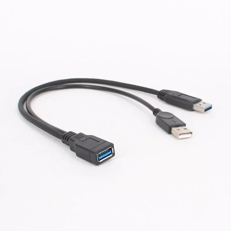 1pc Black USB 3.0 Female To Dual USB Male with Extra Power Data Y Extension Cable for 2.5"Mobile Hard Disk PC Hardware Cables Qme