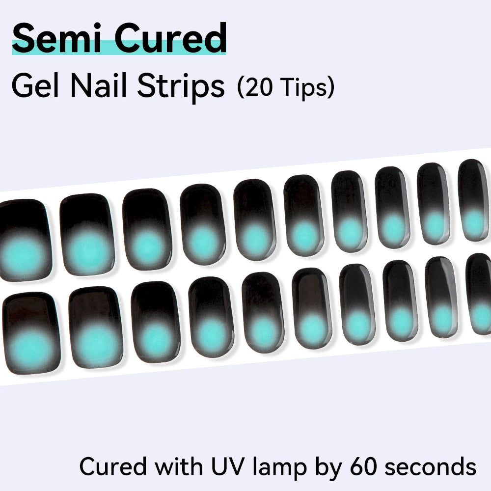Gradient Semi-cured Nail Wraps Solid Dot Adhesive Waterproof Long Qme NC240086