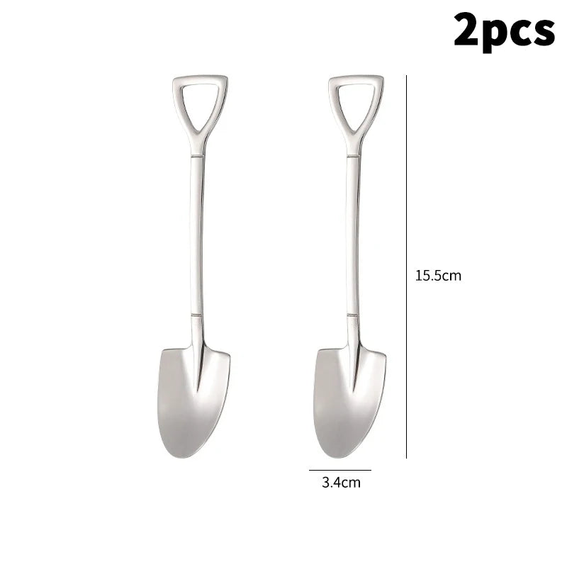 1 Shovel Spoons Stainless Steel Teaspoons Creative Coffee Spoon Ice Qme A2