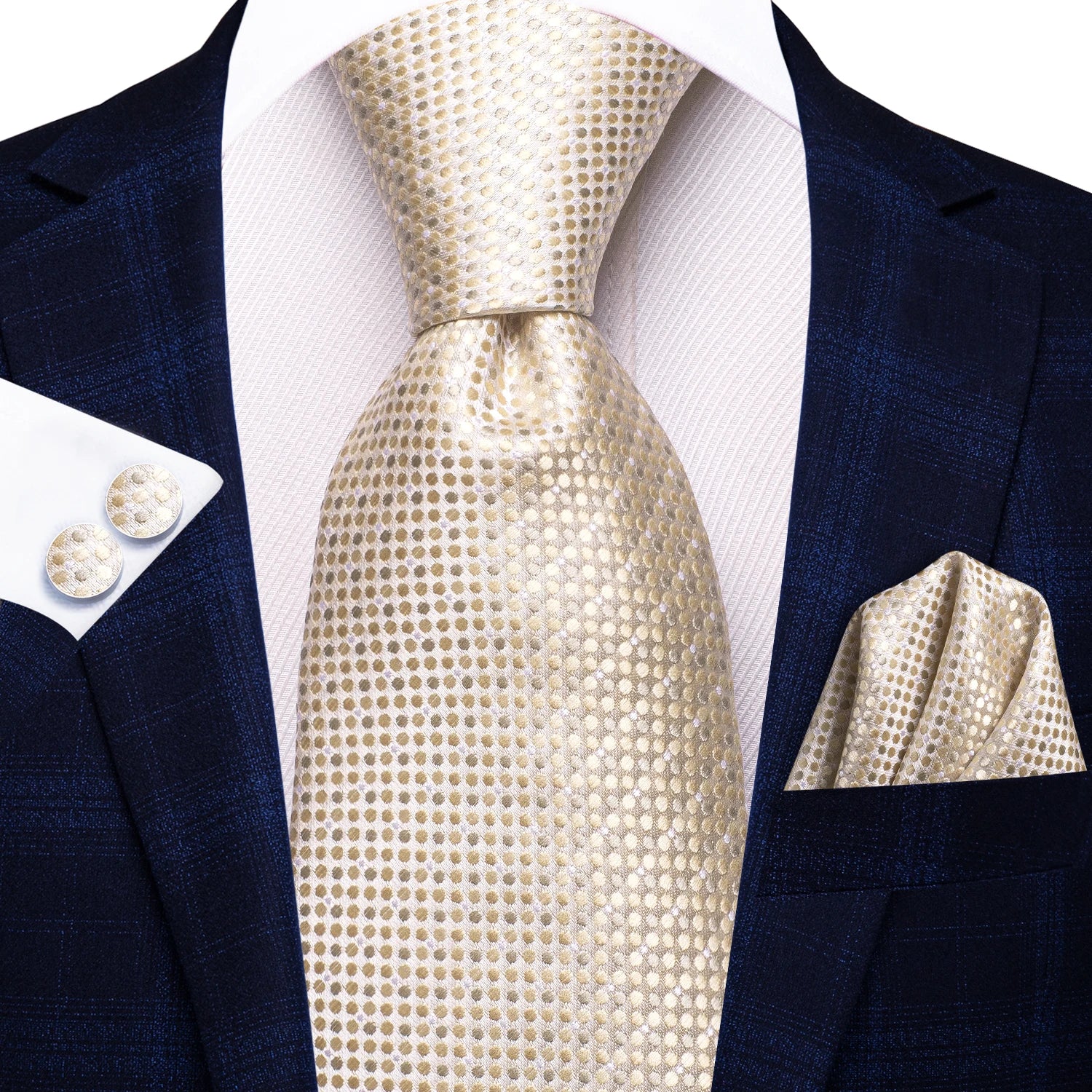 Hi-tie Floral Champagne Ivory Mens Elegant Necktie Handkerchief Qme N-3706