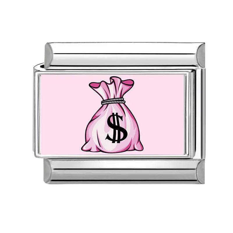 Y2K Design Pink Heart Leopard CD Lips Hat Italian Charm Links Fit