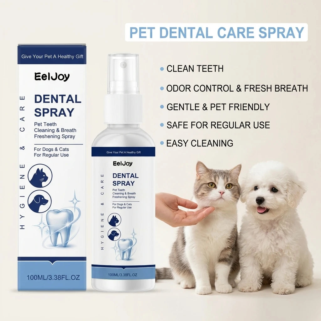 Pet Dental Care Spray Remoce Plaque & Tartar Buildup Reduce Odor Soothe Inflamed Sensitive Gums No Brushing Teeth Cleaning Spray Qme