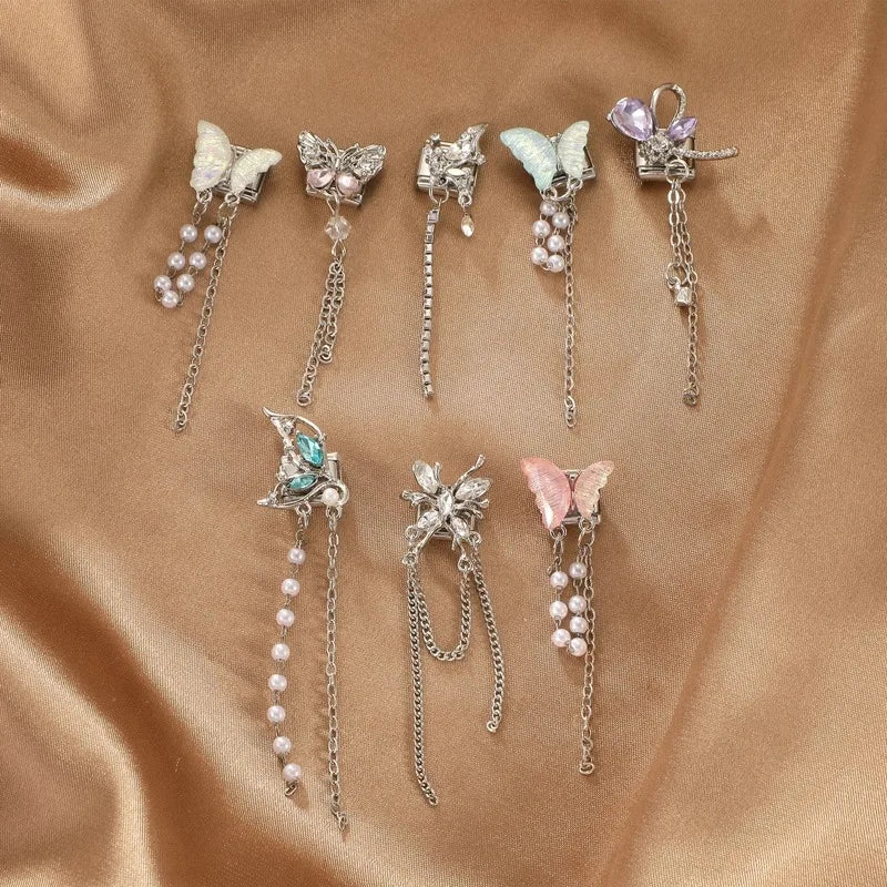 Women Men New Colorful Butterfly Zircon Long Pearl Tassel Chain Italian Charms Fit 9mm Stainless Steel Bracelet DIY Jewelry Gift Qme