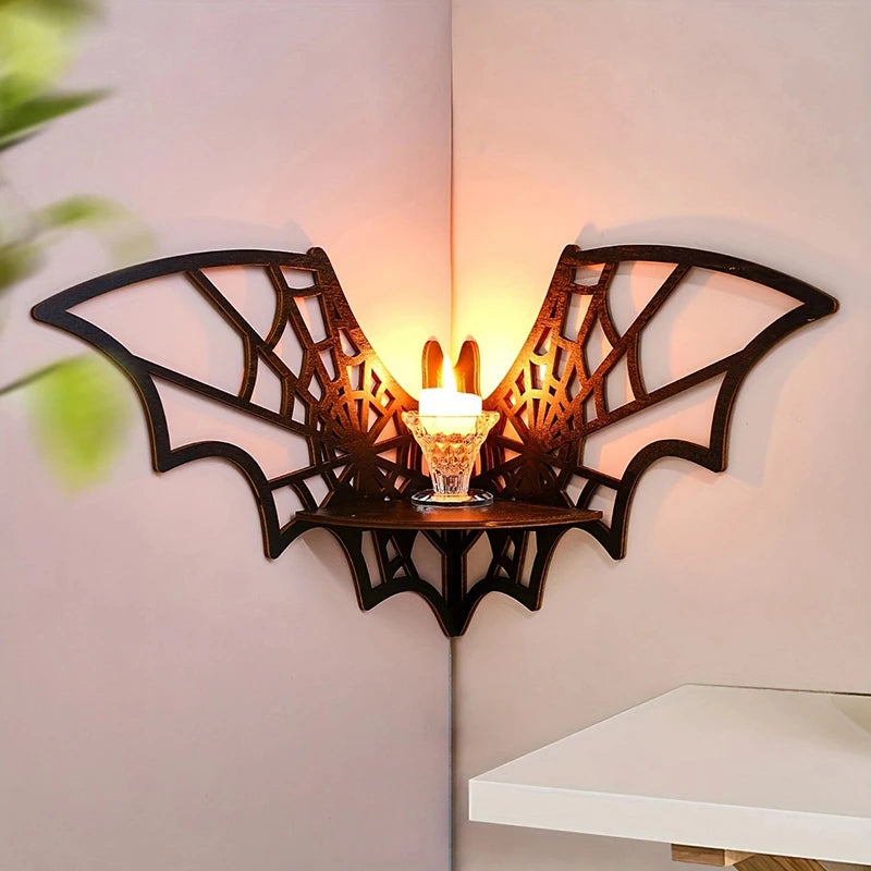 Halloween Decorative Shelf Home Bat Corner Shelves Wooden Floating Qme