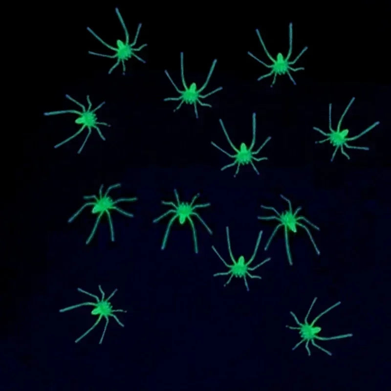 10Pcs Party DIY Decoration Halloween Luminous Rubber Fake Spider Plastic Figure Prank Funny Toy Home Halloween Party Decor Gift Qme