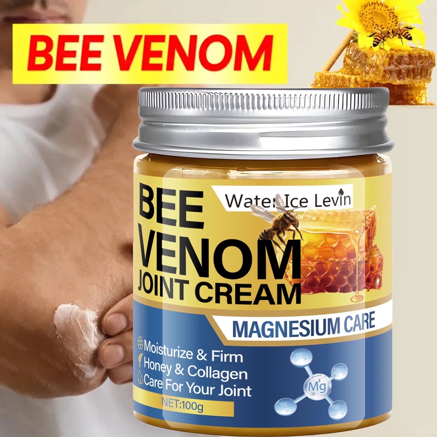 Bee Venom Joint Cream with Magnesium & Honey - Moisturizes, Firms & Cares for Joints, Light Formula for Elastic Skin Qme