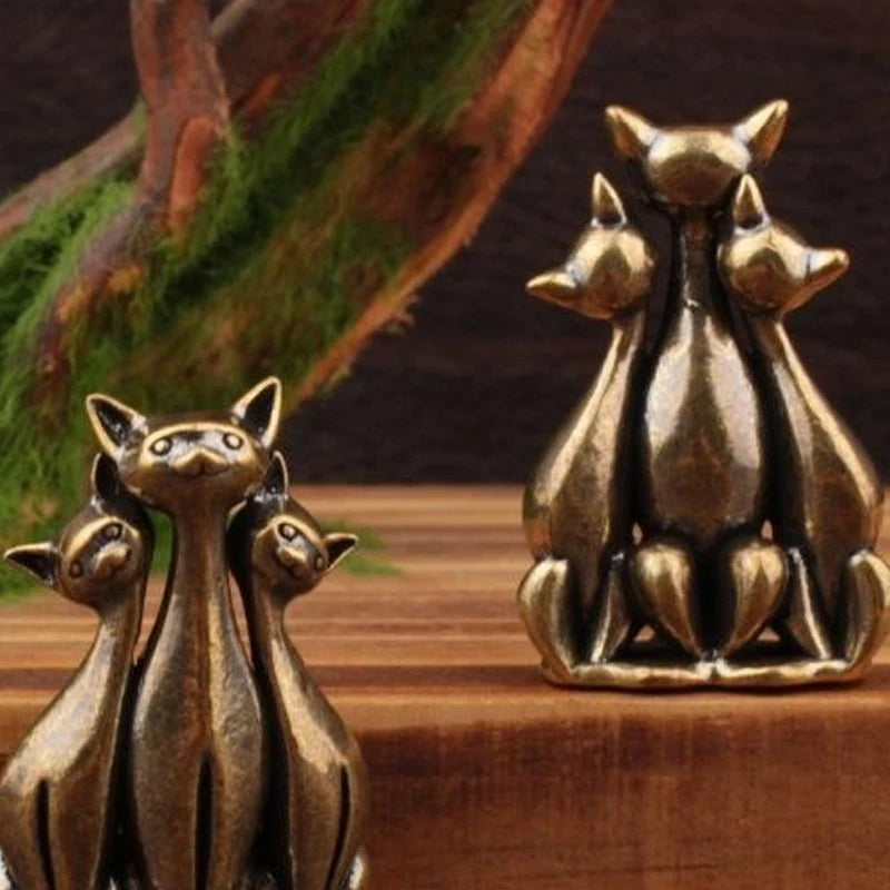 Brass Cat Ornaments Cute Miniature Statue Pure Copper Animal Qme