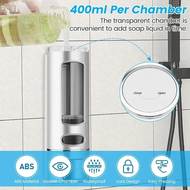 Liquid Soap Dispenser Wall Mounted Refillable Bathroom Kitchen Hotel Qme