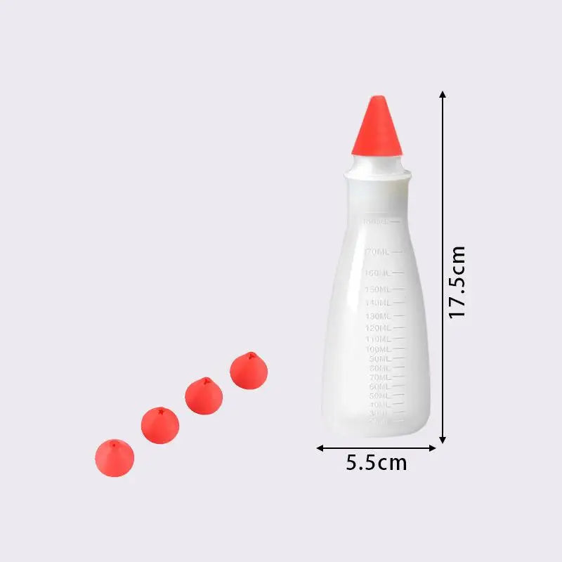 4-Head Piping Tip Silicone Chocolate Butter Pen Bags Bottles Writing Qme Red Piping Bottle