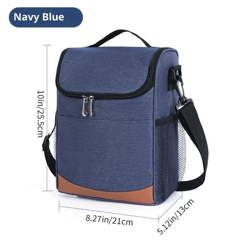 Large Capacity Insulated Lunch Tote Bag Leakproof Thermal Lunchbox Qme Navy blue