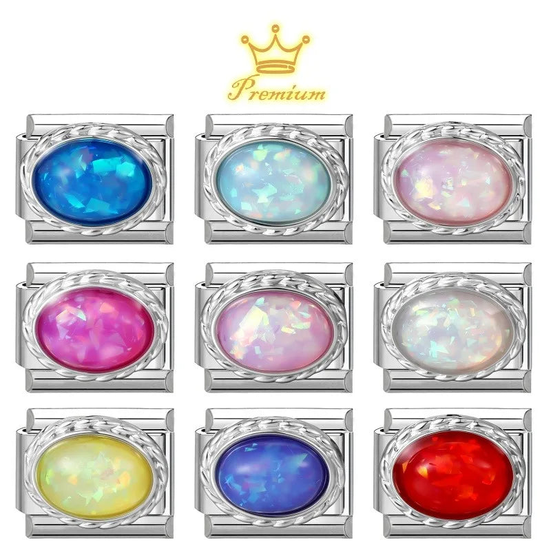 2026 Y2K Shiny Opal Gems Oval Bright Italian Charm Links Fit 9mm Stainless Steel Bracelet Women Jewelry DIY Making Dropshipping Qme