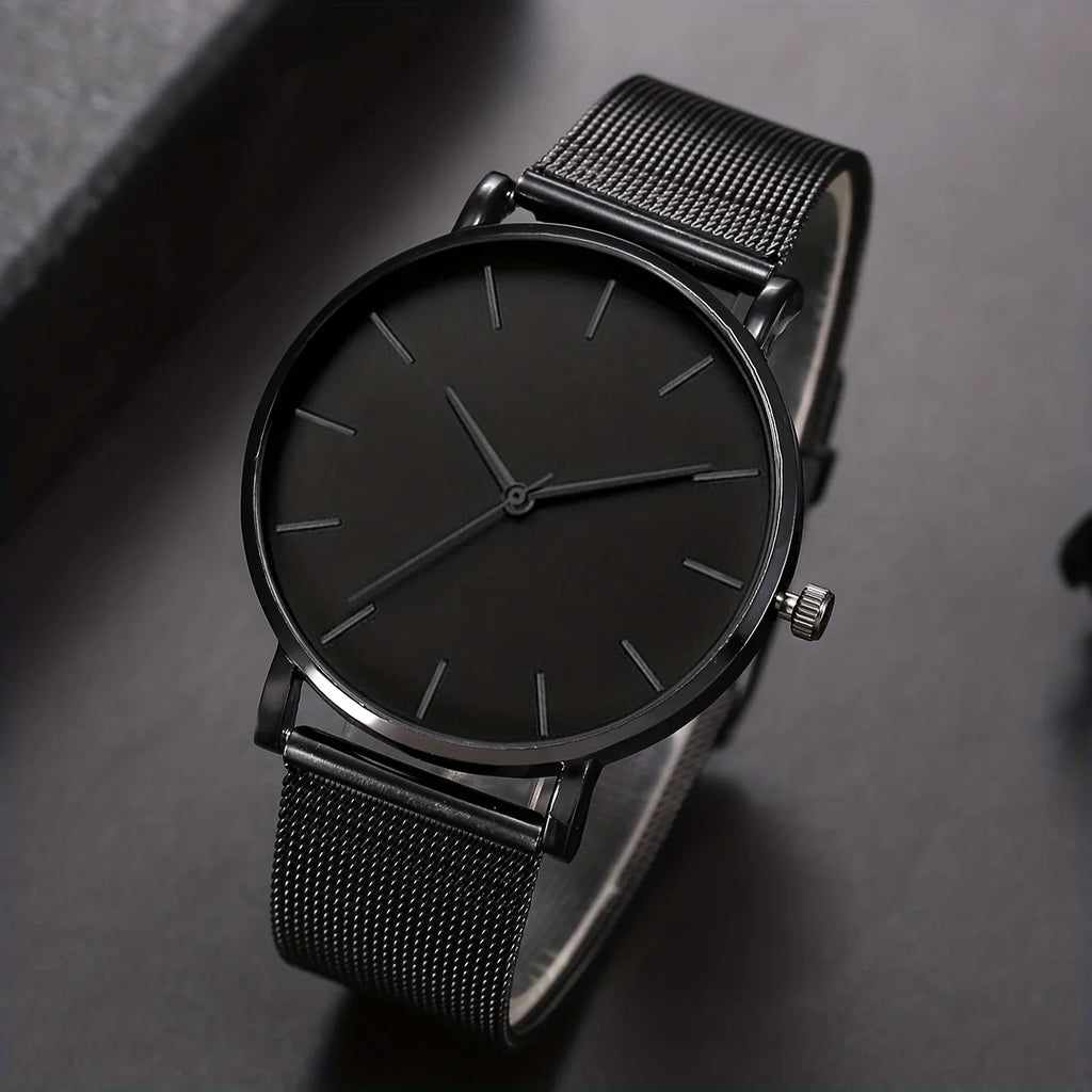 1pc Men's Stainless Steel Strap Charming Decorative Round Dial Quartz Watch & 1pc Bracelet For Everyday Use Qme