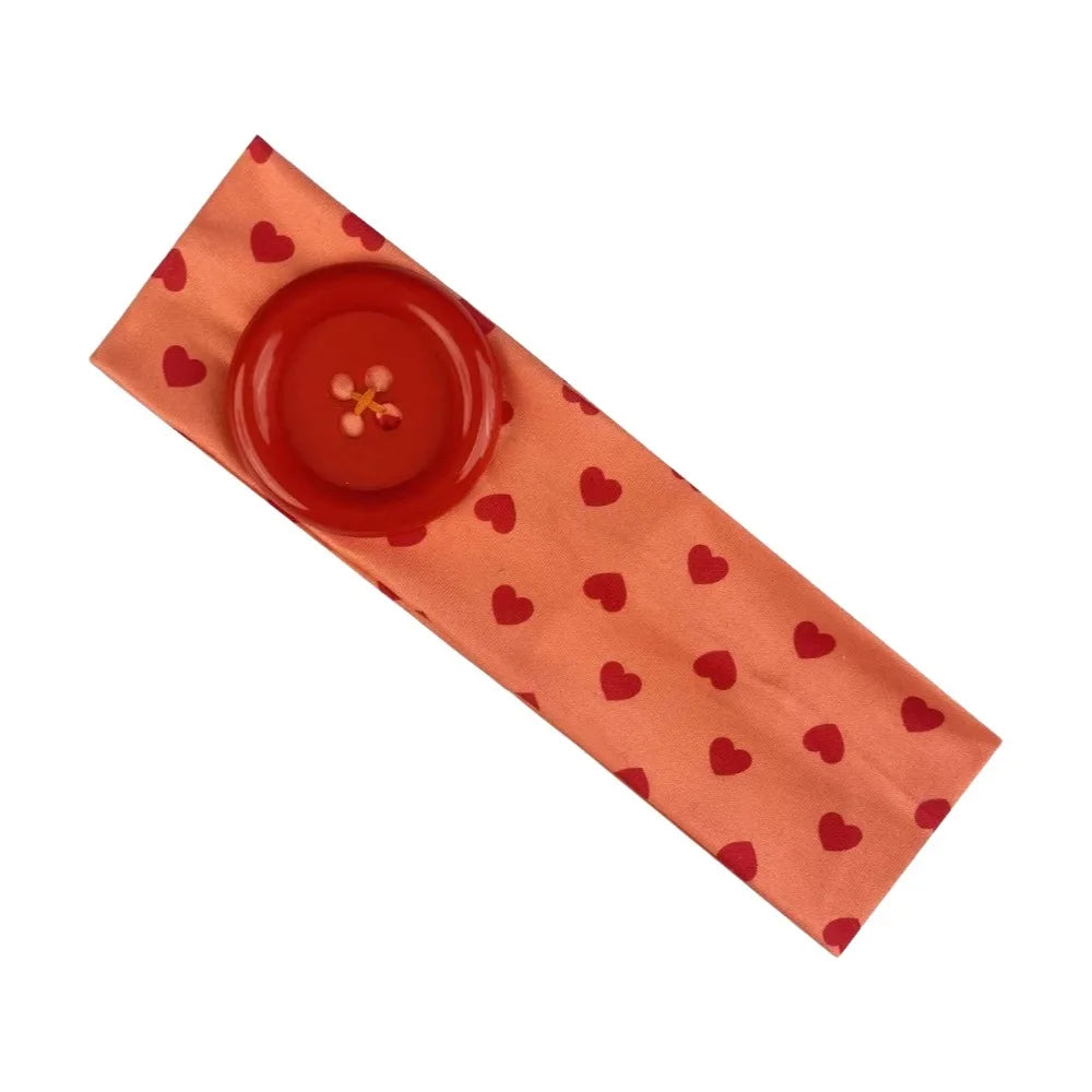 Love Heart Polka Dot Button Headband Elastic Adjustable Yoga Hair Qme Orange