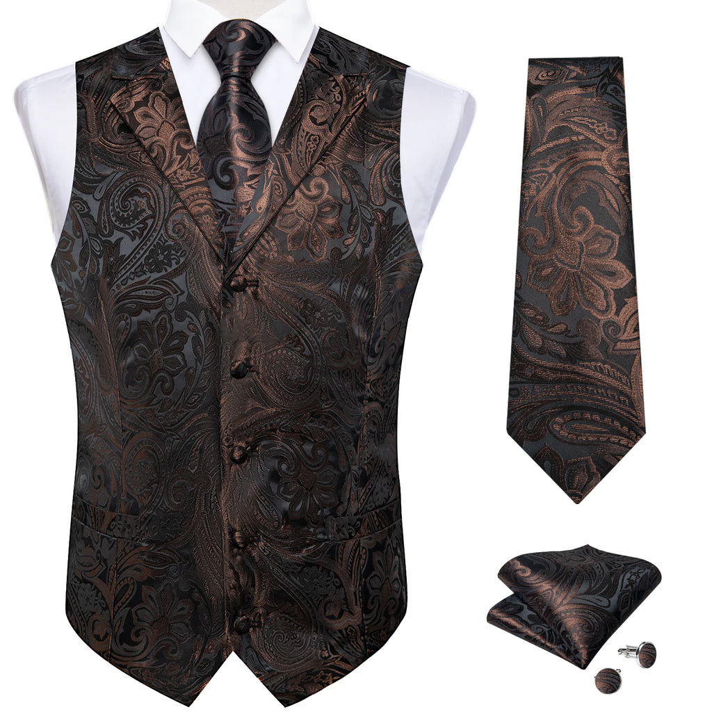 Men's Paisley Suit Vest & Tie Set – Formal Waistcoat with Necktie Pocket Square, Perfect for Weddings and Business Events Qme