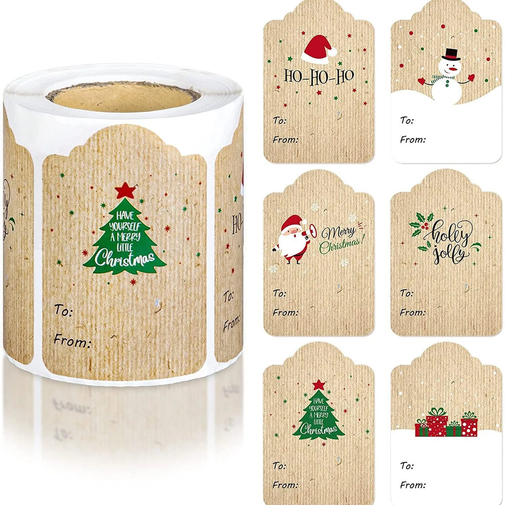 Christmas Roll Stickers Self-adhesive Label Decals 6 Patterns Qme 1 roll Medium