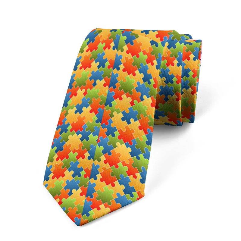 Puzzle Wide Polyester Shirt Suit Tie Men's Fashion Business Unisex Qme style8