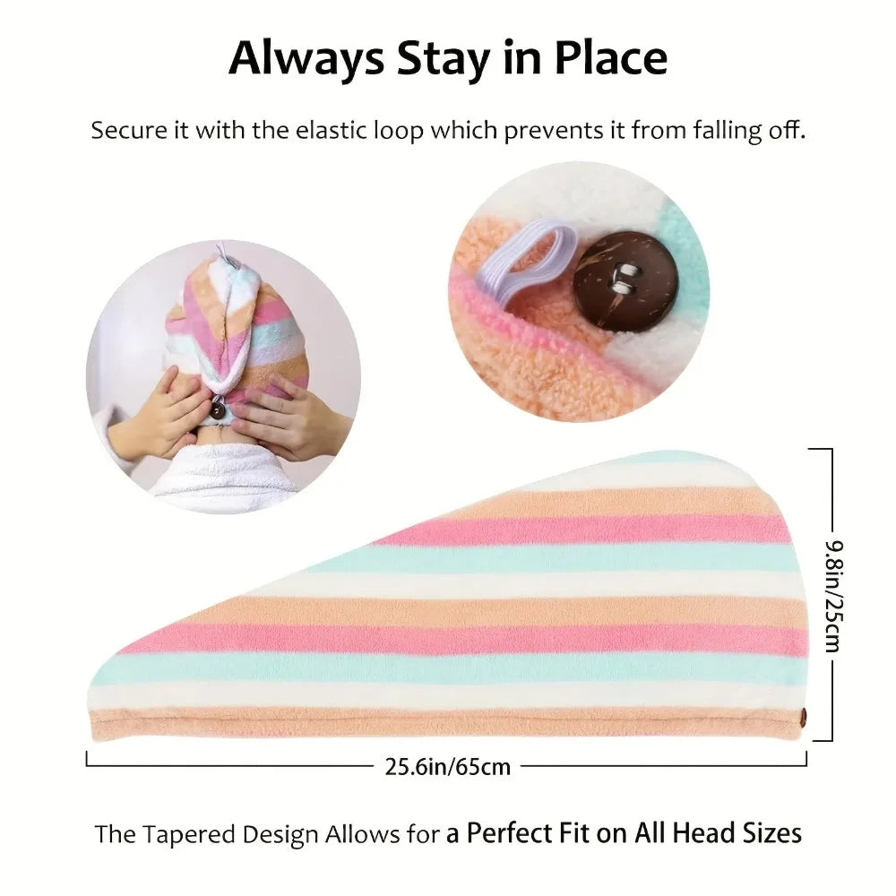 Ultra Absorbent Quick Dry Hair Towel Cap Women Colorful Striped Qme