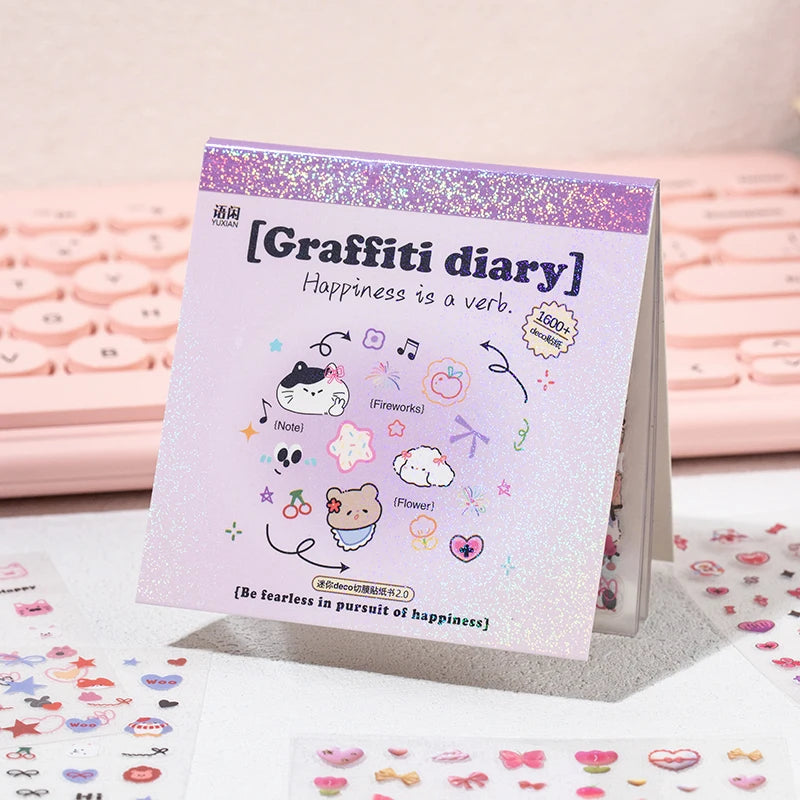 Kawaii Cartoon Handbook Sticker Book Student Collage DIY Diary Decorative Scrapbooking Journals Stationery Back School Supplies Qme C