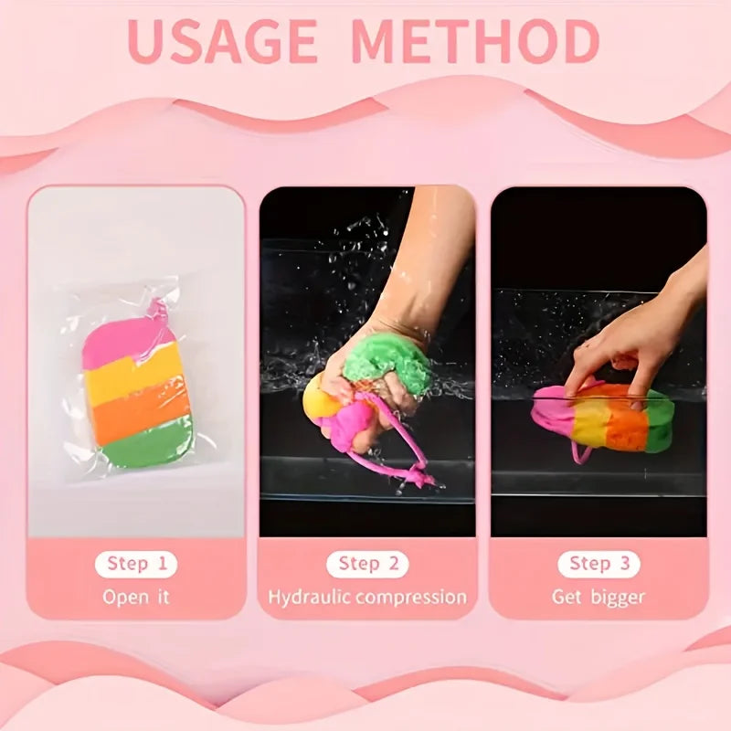Rainbow Bath Sponge, Soft Exfoliating Body Sponge With Hanging Rope, Reusable Shower Scrubber For Adults Qme