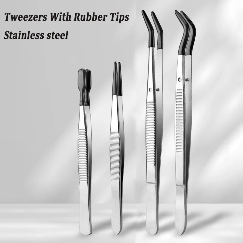 Black Silicone Tips Tweezers Stainless Steel Straight Curved False Eyelash Tweezers Hair Removal Makeup Tool Picking Tool Qme
