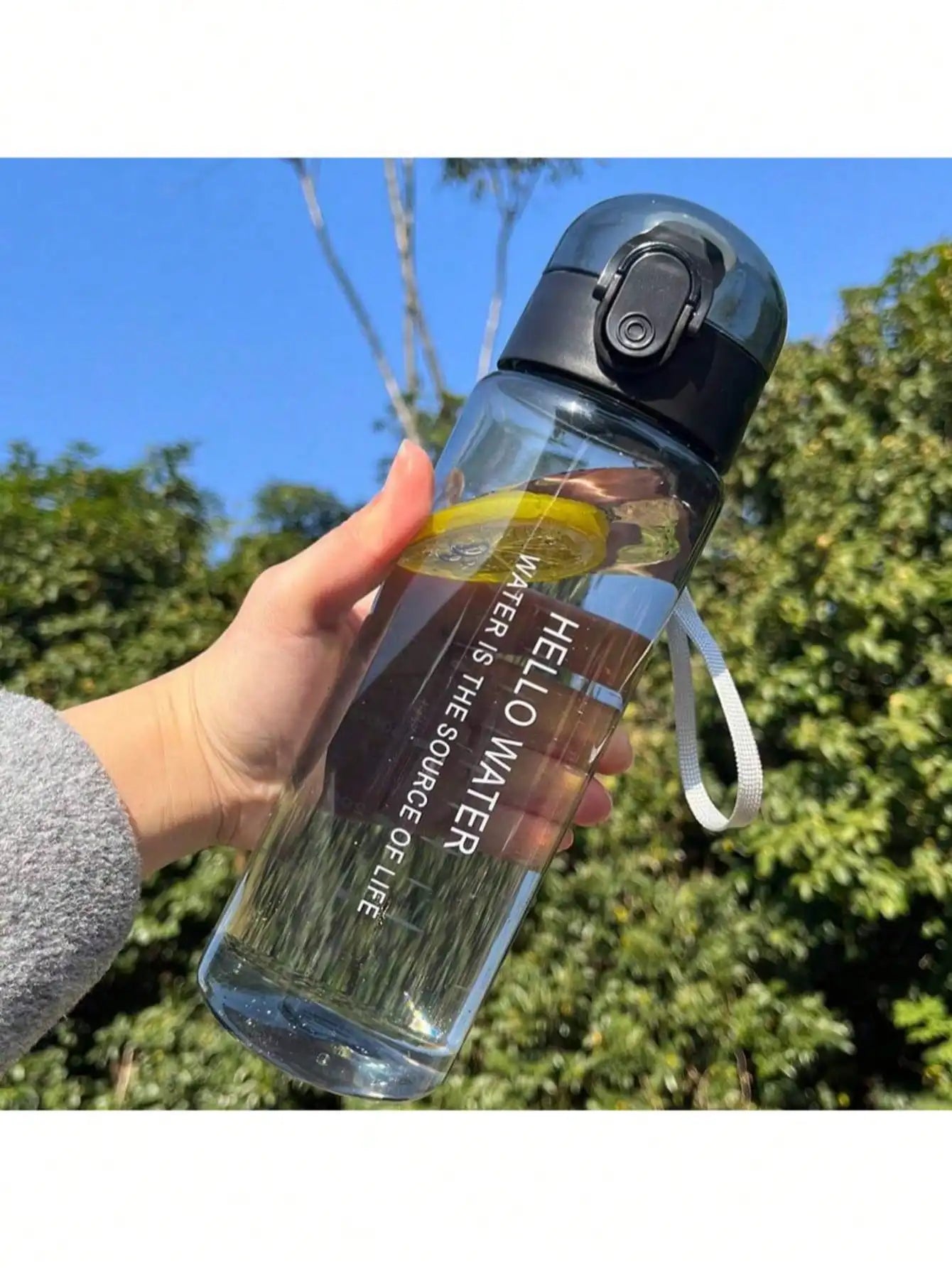 Simple Sports Large Capacity Plastic Water Bottle Boys Girls Student Qme black >1L