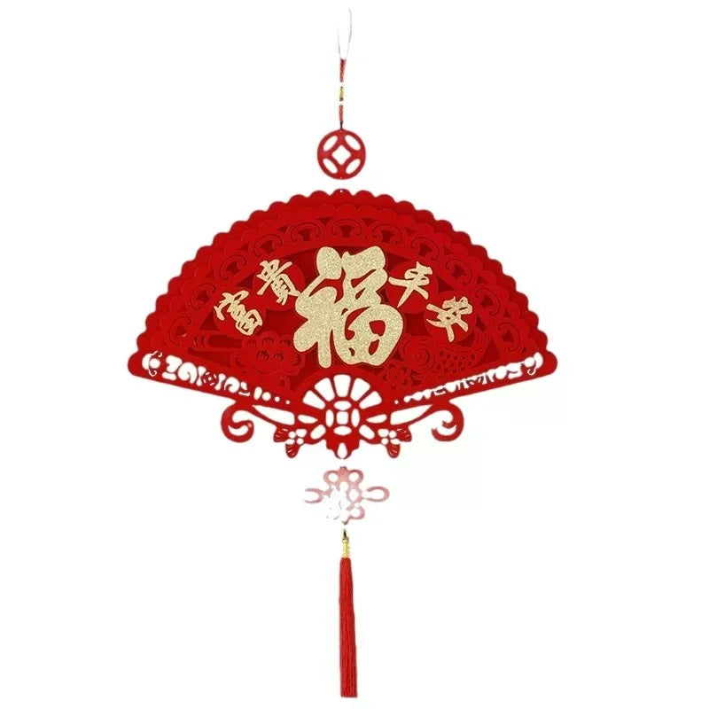 Spring Festival Chinese Knot Pendant Large Fortune Hanging Tassel Pendant Flocking Red Lucky Holiday Hanging Ornament Qme