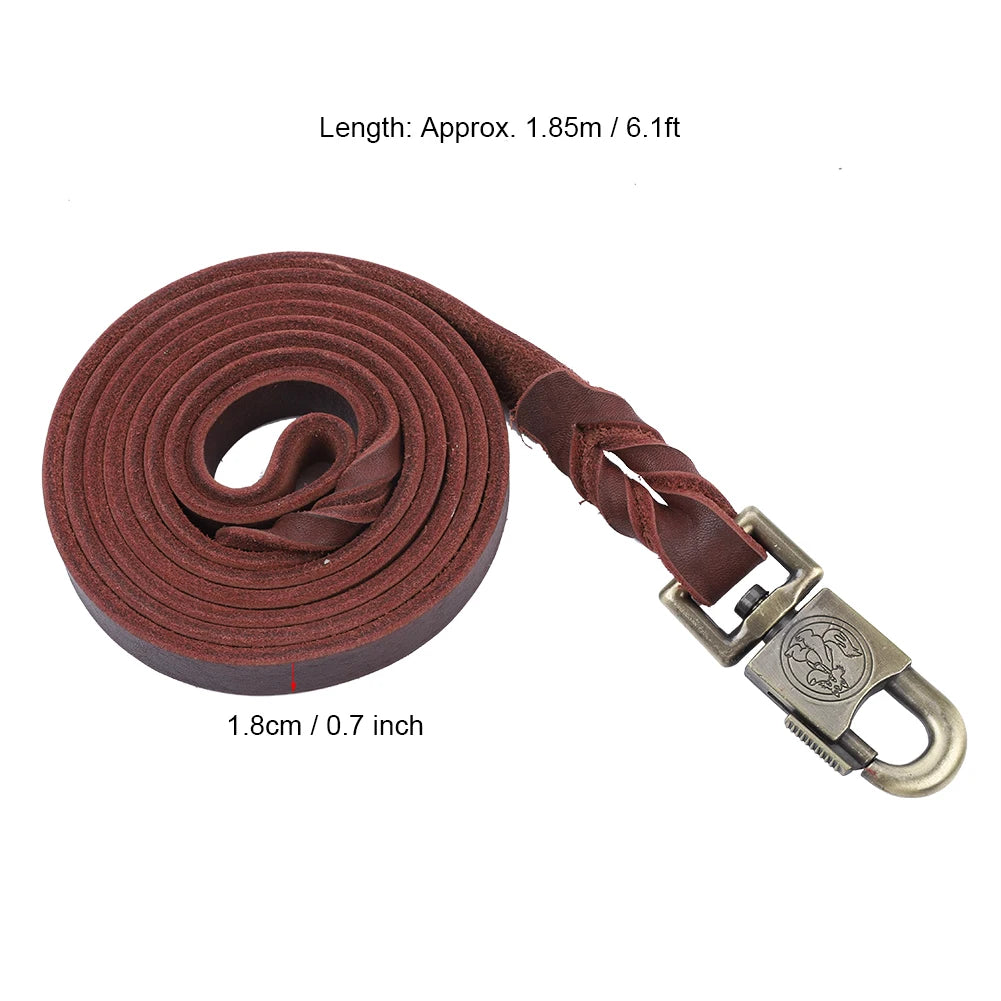 1.85M Leather Dog Training Leash Braided Soft Cowhide Lead Strap for Large Medium Dogs Strong Control Walking Training Rope Qme