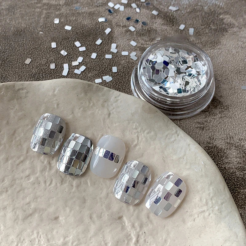 1 Jar Square Silver Nail Glitter Jewelry Minimalist Sparkling Light Qme