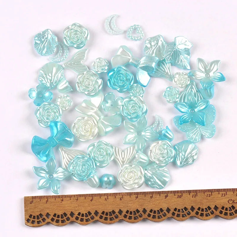 50g 1-4cm 8Colors Flower/Mermaid Mixed Resin Cabochons Embellishments Flatback DIY Crafts Making Jewerly Handmade Decor c4121 Qme 1