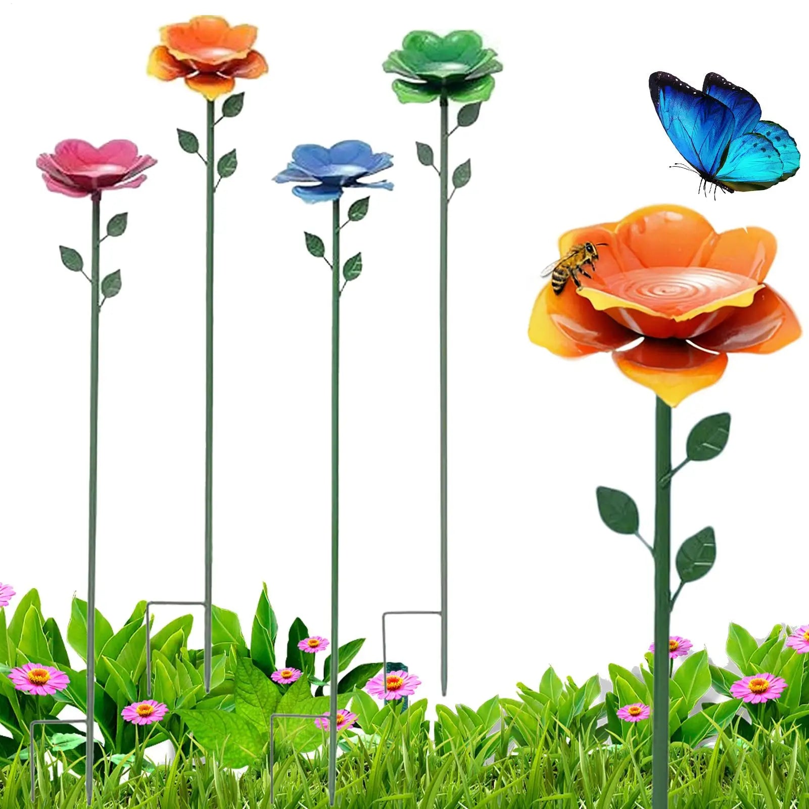 4pcs Bee Drinking Station Birds Animals Hydration Bee Drinking Flower Shape Dish For Park Balcony Backyard Yard Terrace Farm Qme