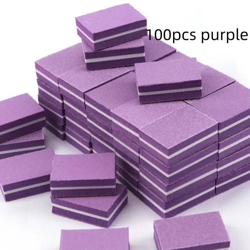 10/50/100pcs mix Double-sided Mini Nail File Blocks Colorful Sponge Nail Polish Sanding Buffer Strips Polishing Manicure Qme 100pcs purple